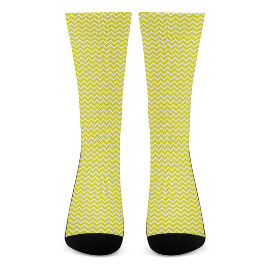 Yellow And White Zigzag Pattern Print Crew Socks