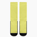 Yellow And White Zigzag Pattern Print Crew Socks