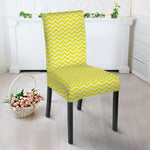Yellow And White Zigzag Pattern Print Dining Chair Slipcover