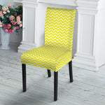 Yellow And White Zigzag Pattern Print Dining Chair Slipcover