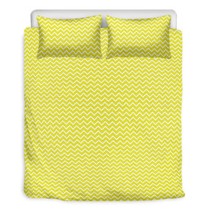 Yellow And White Zigzag Pattern Print Duvet Cover Bedding Set