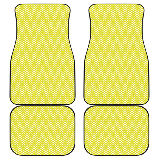 Yellow And White Zigzag Pattern Print Front and Back Car Floor Mats