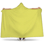 Yellow And White Zigzag Pattern Print Hooded Blanket