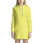 Yellow And White Zigzag Pattern Print Hoodie Dress