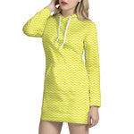 Yellow And White Zigzag Pattern Print Hoodie Dress