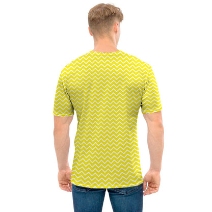 Yellow And White Zigzag Pattern Print Men's T-Shirt