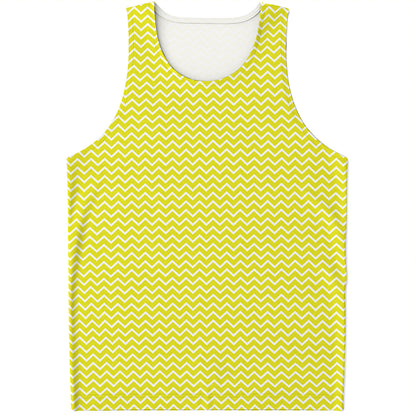 Yellow And White Zigzag Pattern Print Men's Tank Top