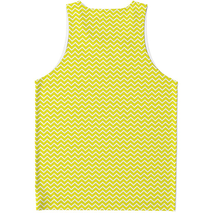 Yellow And White Zigzag Pattern Print Men's Tank Top