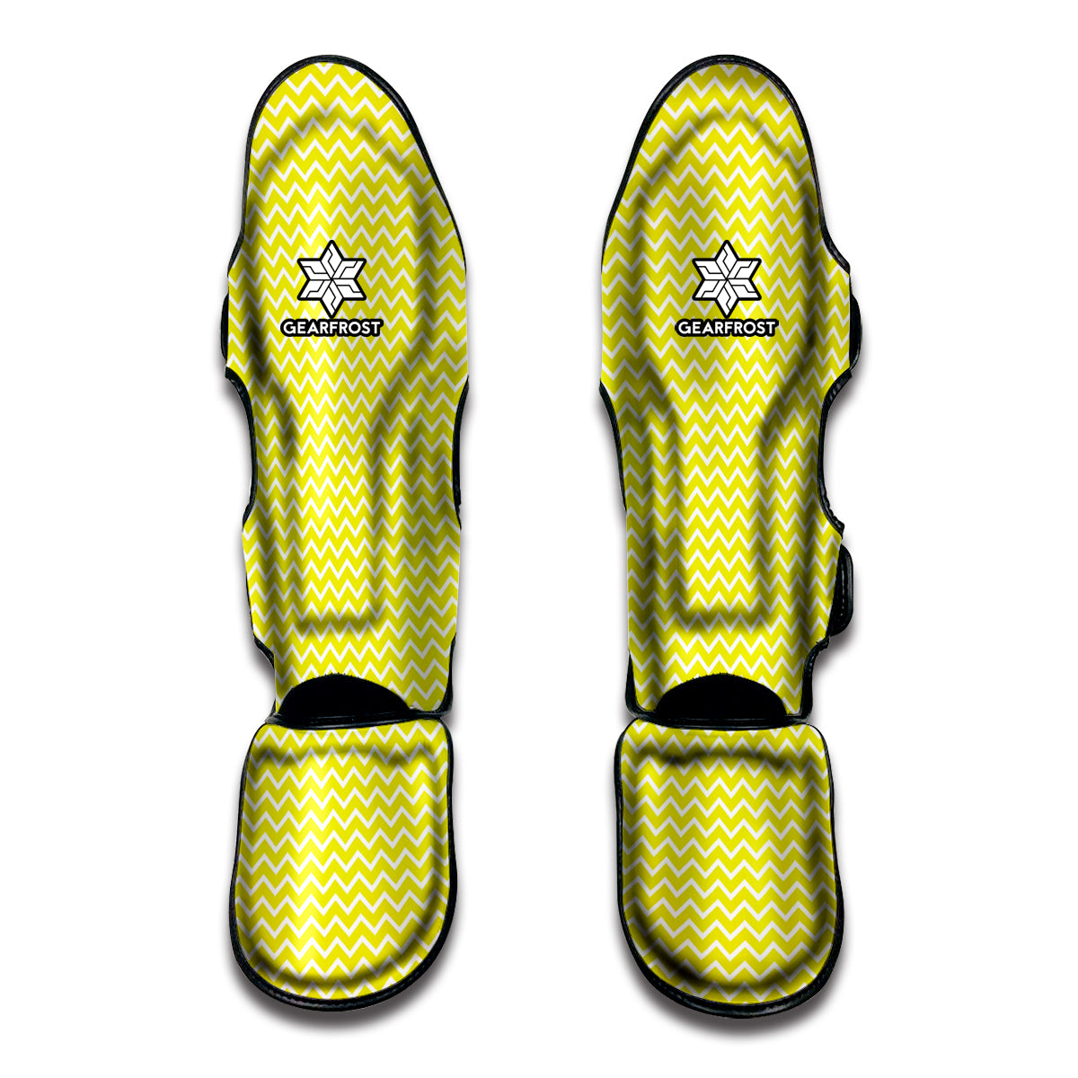 Yellow And White Zigzag Pattern Print Muay Thai Shin Guard