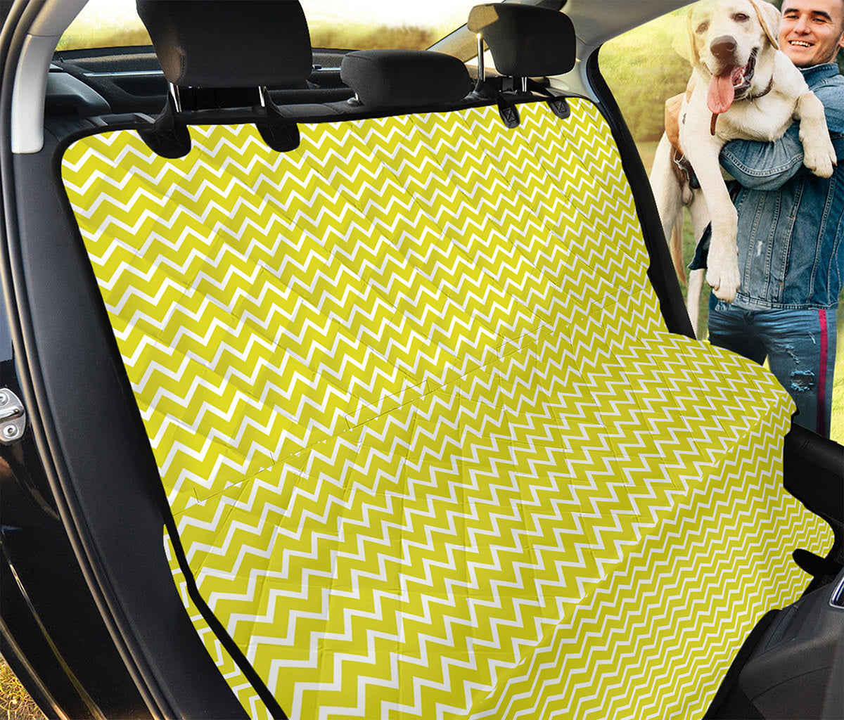 Yellow And White Zigzag Pattern Print Pet Car Back Seat Cover