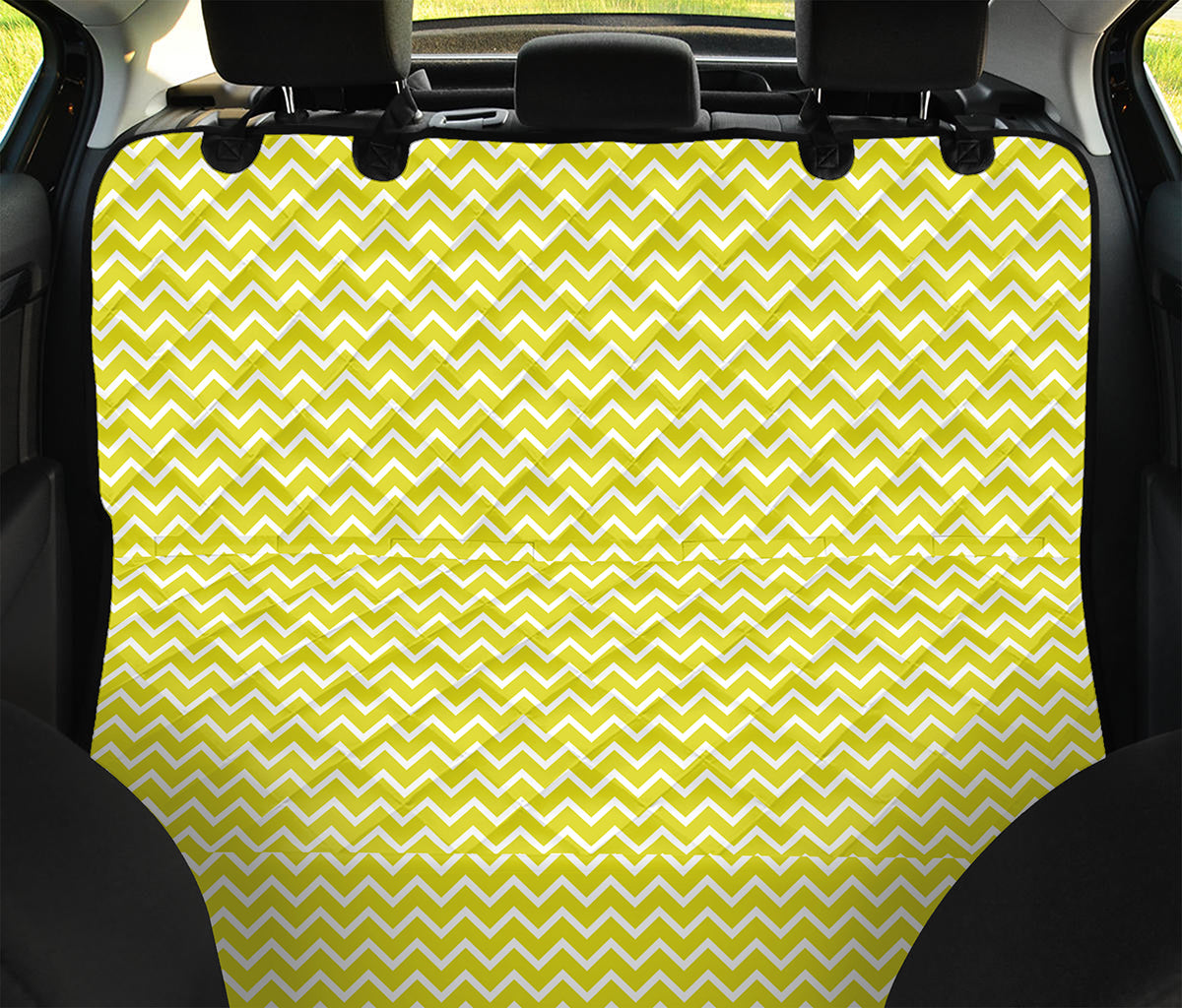 Yellow And White Zigzag Pattern Print Pet Car Back Seat Cover