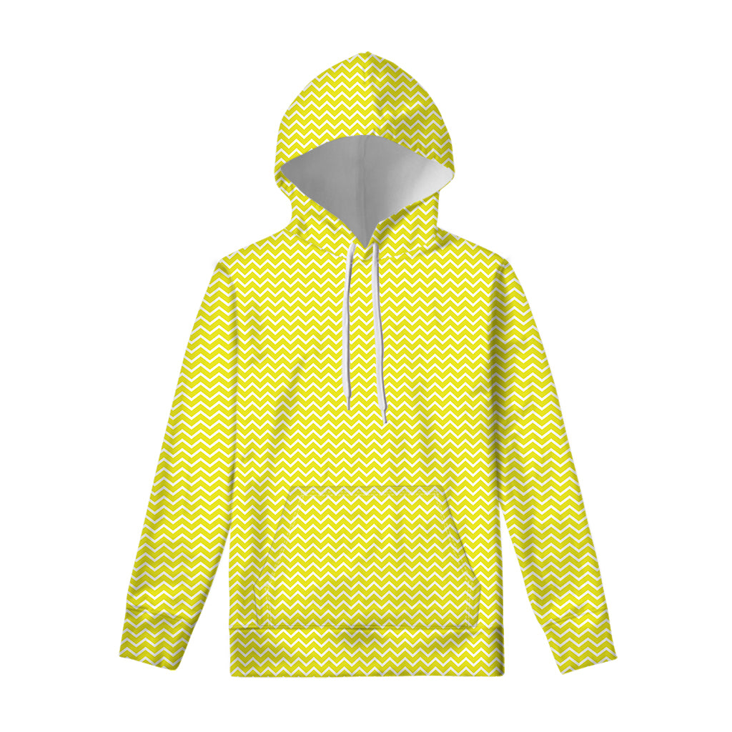 Yellow And White Zigzag Pattern Print Pullover Hoodie