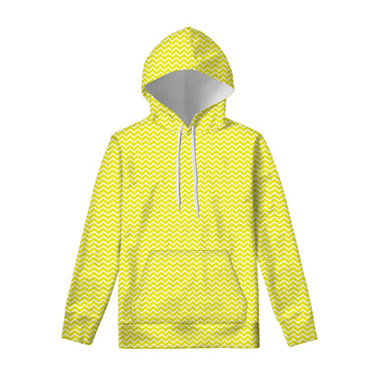 Yellow And White Zigzag Pattern Print Pullover Hoodie