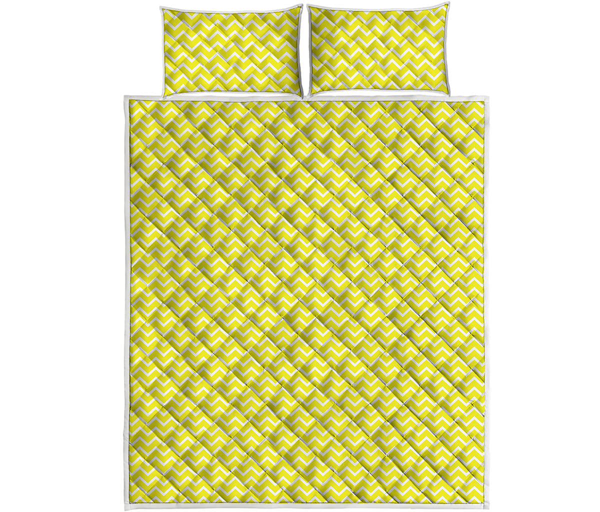 Yellow And White Zigzag Pattern Print Quilt Bed Set