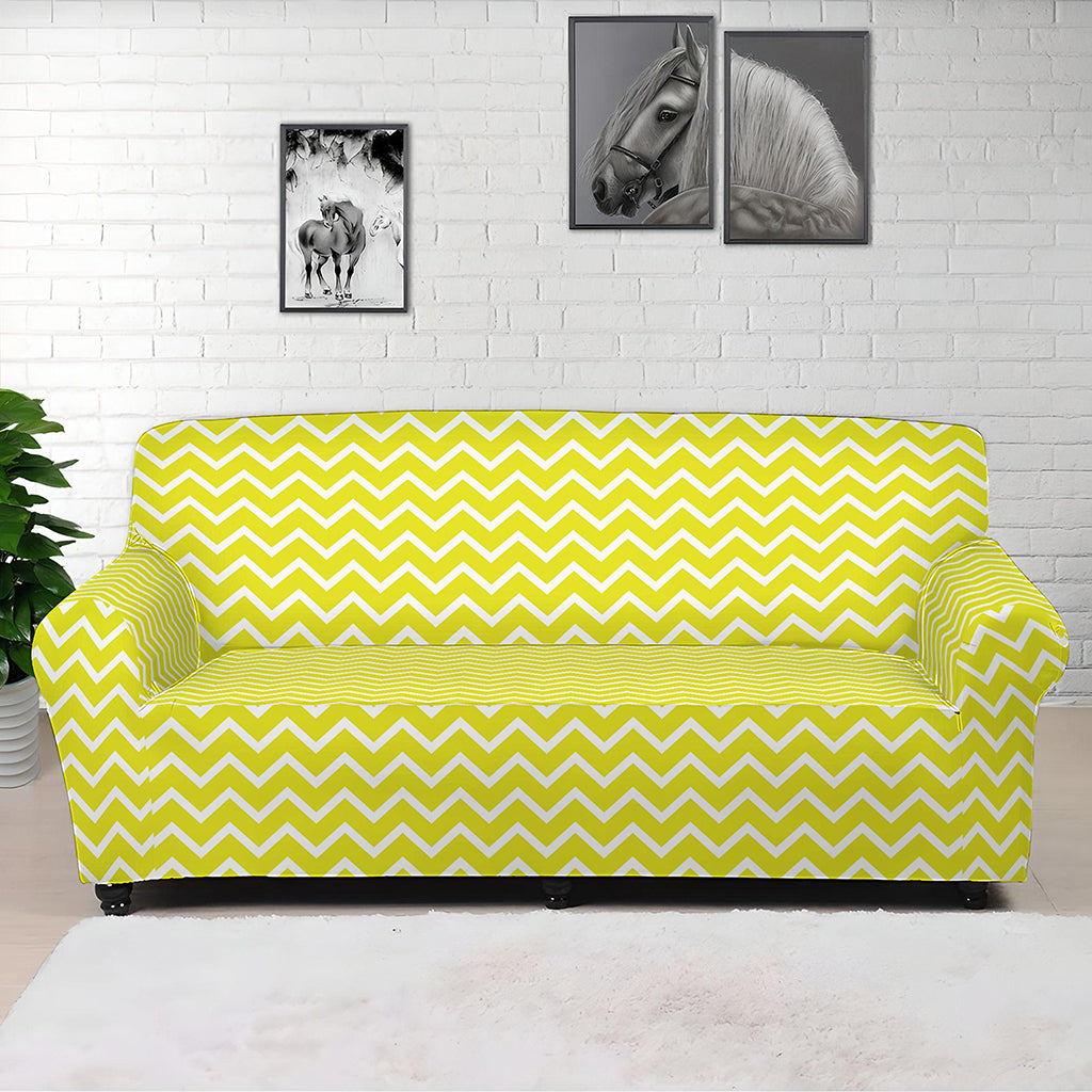 Yellow And White Zigzag Pattern Print Sofa Cover