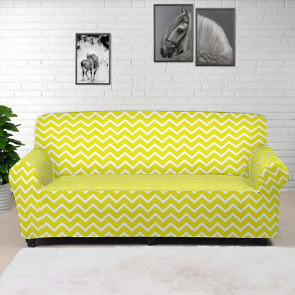 Yellow And White Zigzag Pattern Print Sofa Cover
