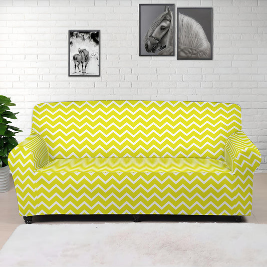 Yellow And White Zigzag Pattern Print Sofa Cover
