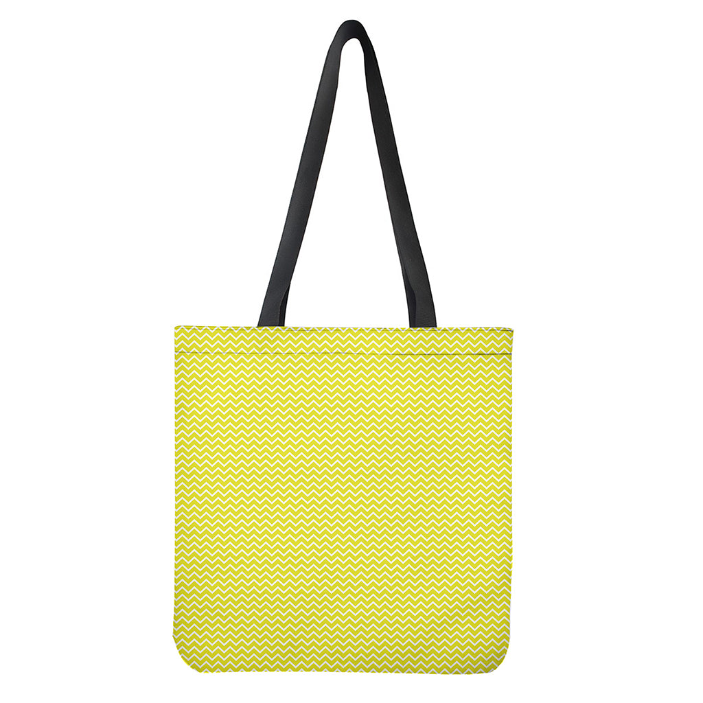 Yellow And White Zigzag Pattern Print Tote Bag