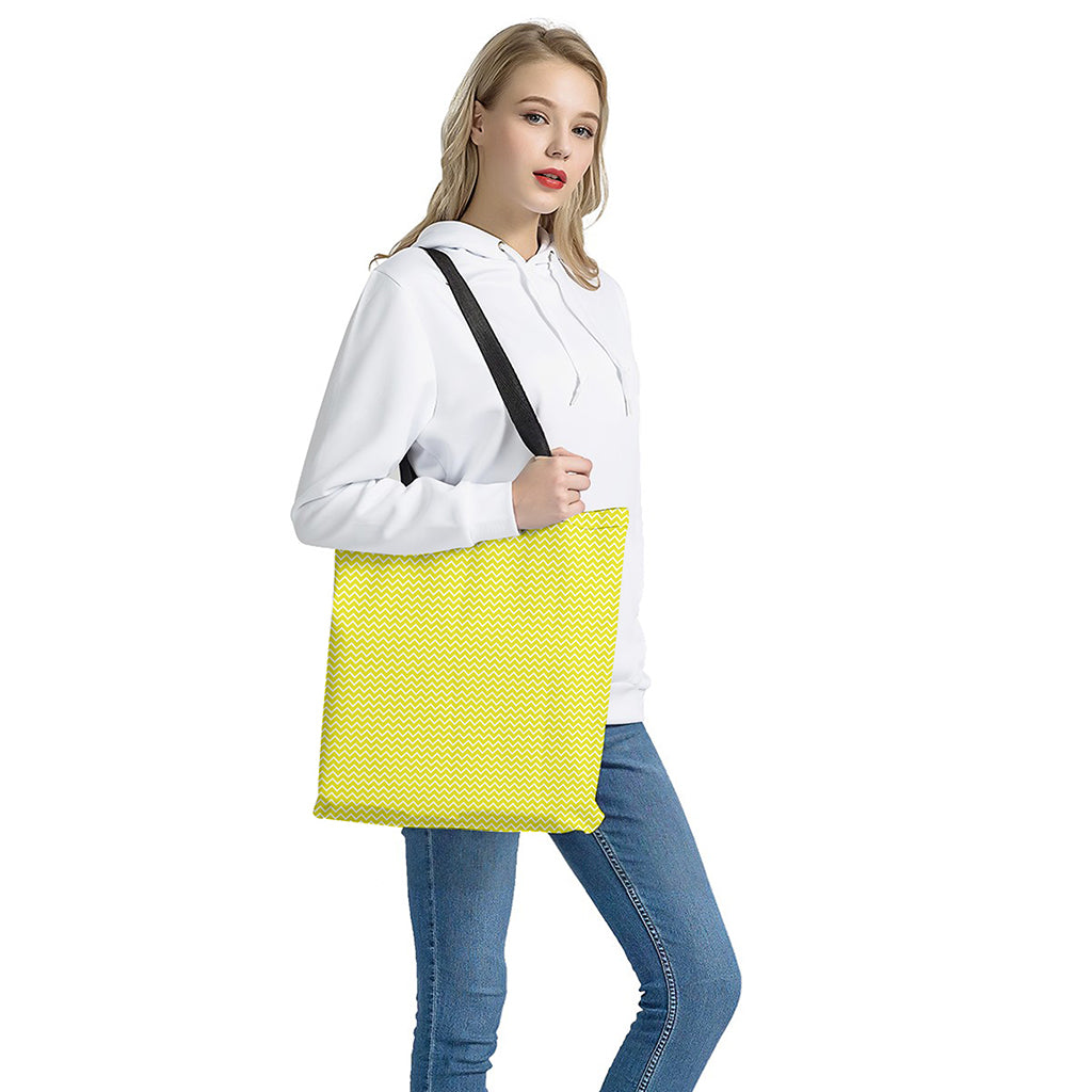 Yellow And White Zigzag Pattern Print Tote Bag