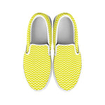Yellow And White Zigzag Pattern Print White Slip On Shoes