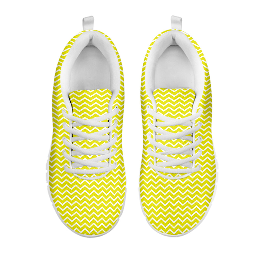 Yellow And White Zigzag Pattern Print White Sneakers