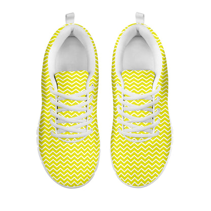 Yellow And White Zigzag Pattern Print White Sneakers