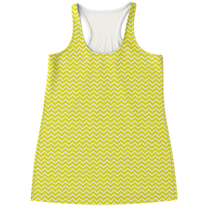 Yellow And White Zigzag Pattern Print Women's Racerback Tank Top