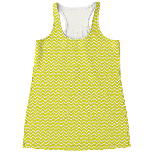 Yellow And White Zigzag Pattern Print Women's Racerback Tank Top