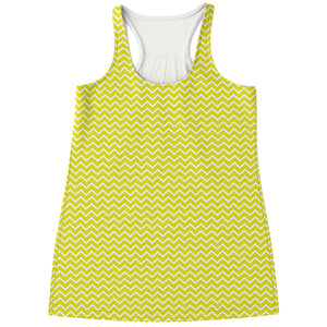 Yellow And White Zigzag Pattern Print Women's Racerback Tank Top