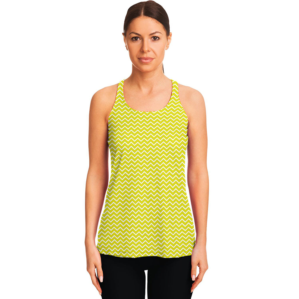 Yellow And White Zigzag Pattern Print Women's Racerback Tank Top