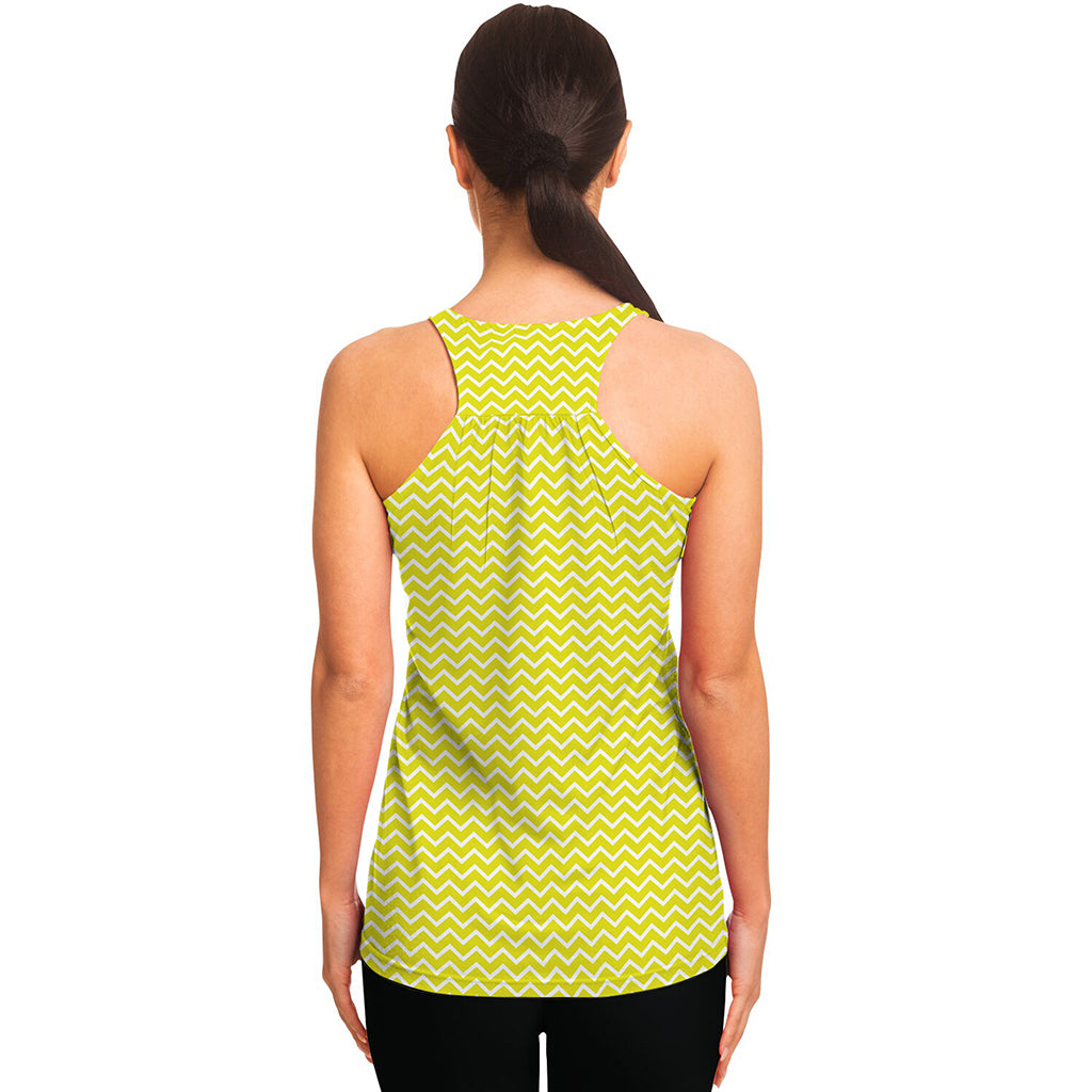 Yellow And White Zigzag Pattern Print Women's Racerback Tank Top