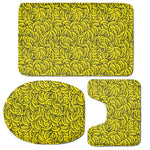 Yellow Banana Pattern Print 3 Piece Bath Mat Set