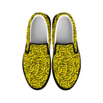 Yellow Banana Pattern Print Black Slip On Shoes