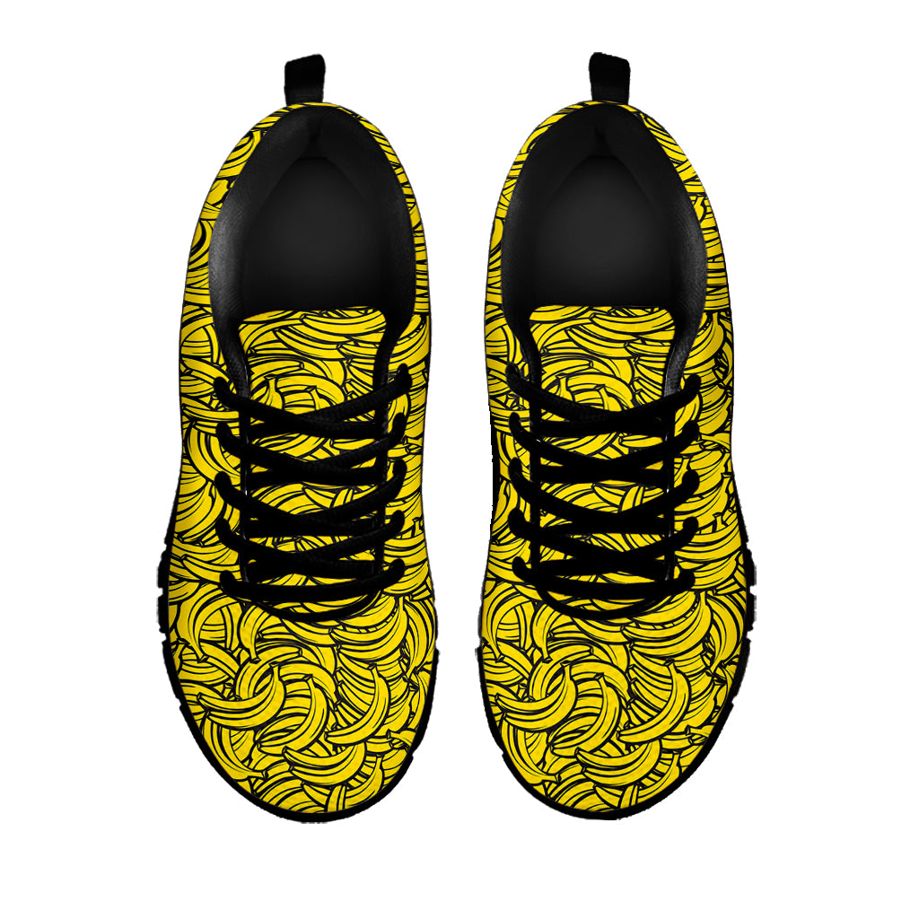 Yellow Banana Pattern Print Black Sneakers