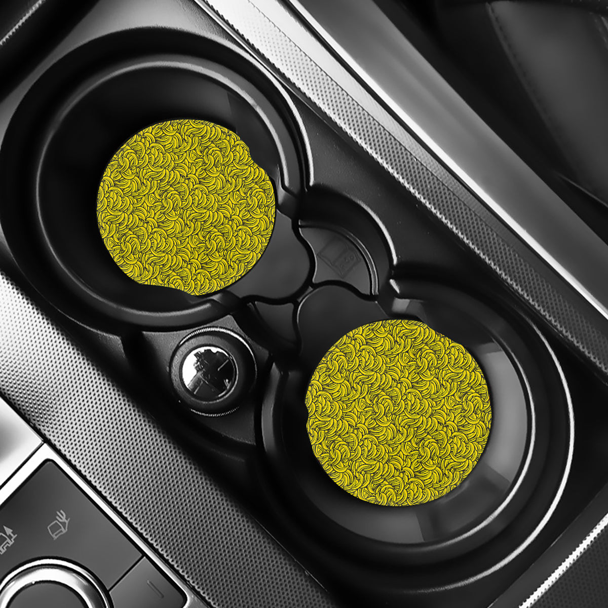 Yellow Banana Pattern Print Car Coasters