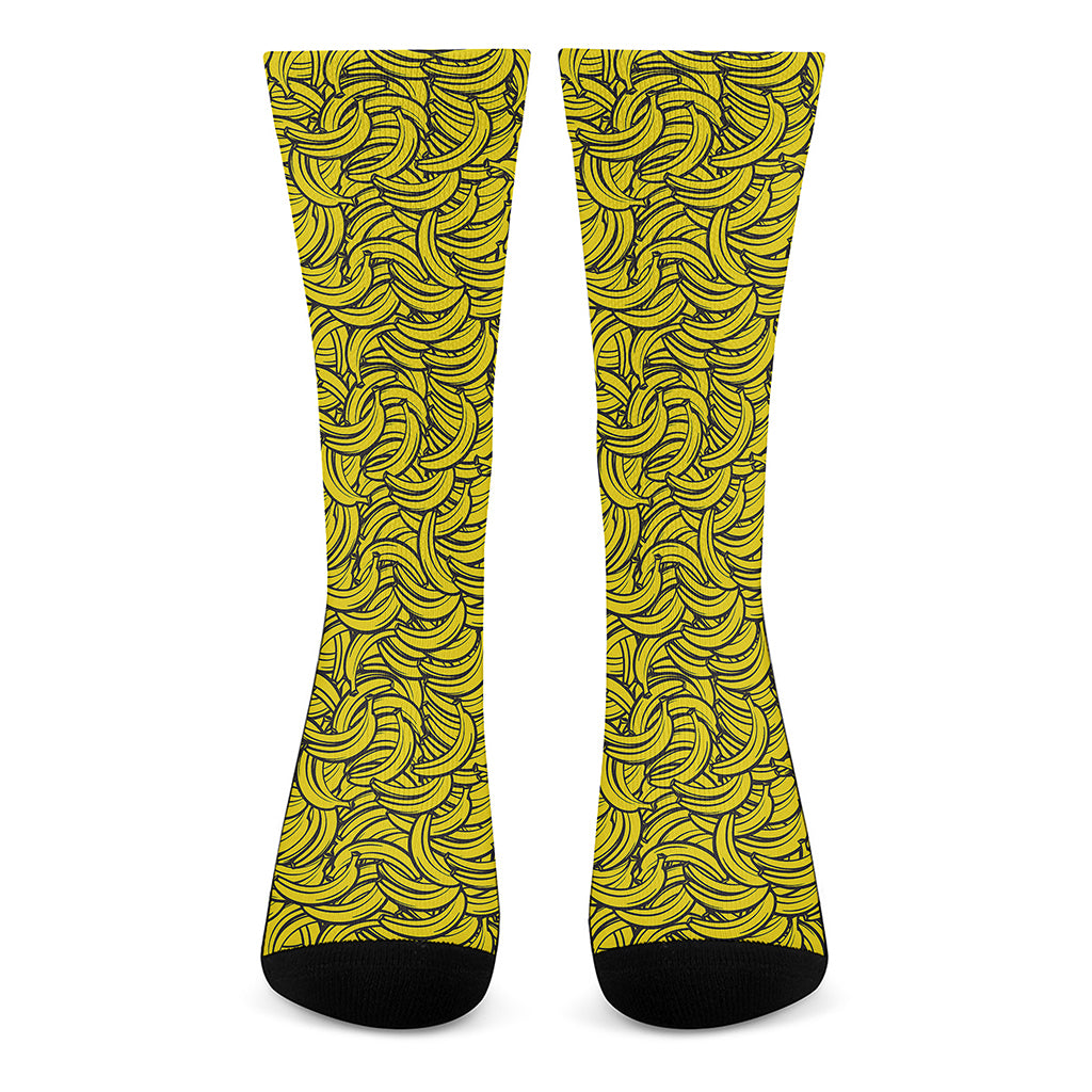 Yellow Banana Pattern Print Crew Socks