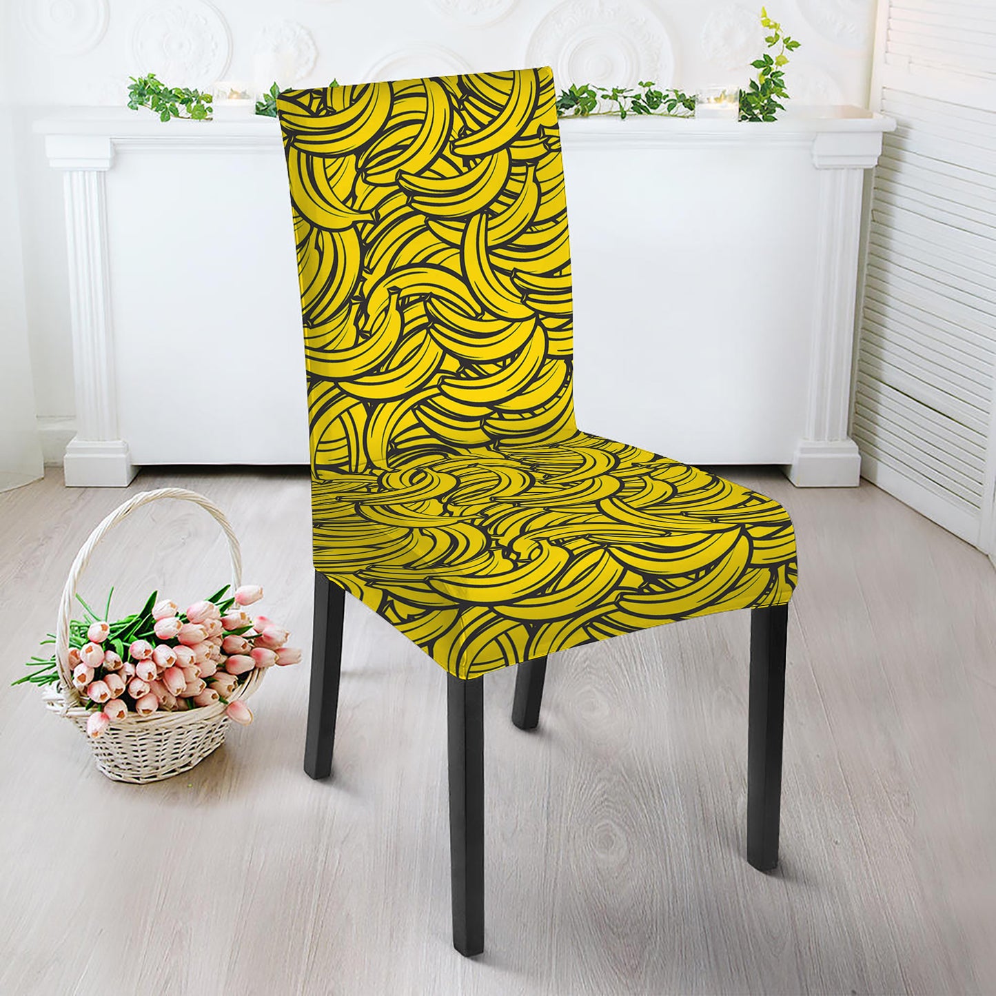 Yellow Banana Pattern Print Dining Chair Slipcover