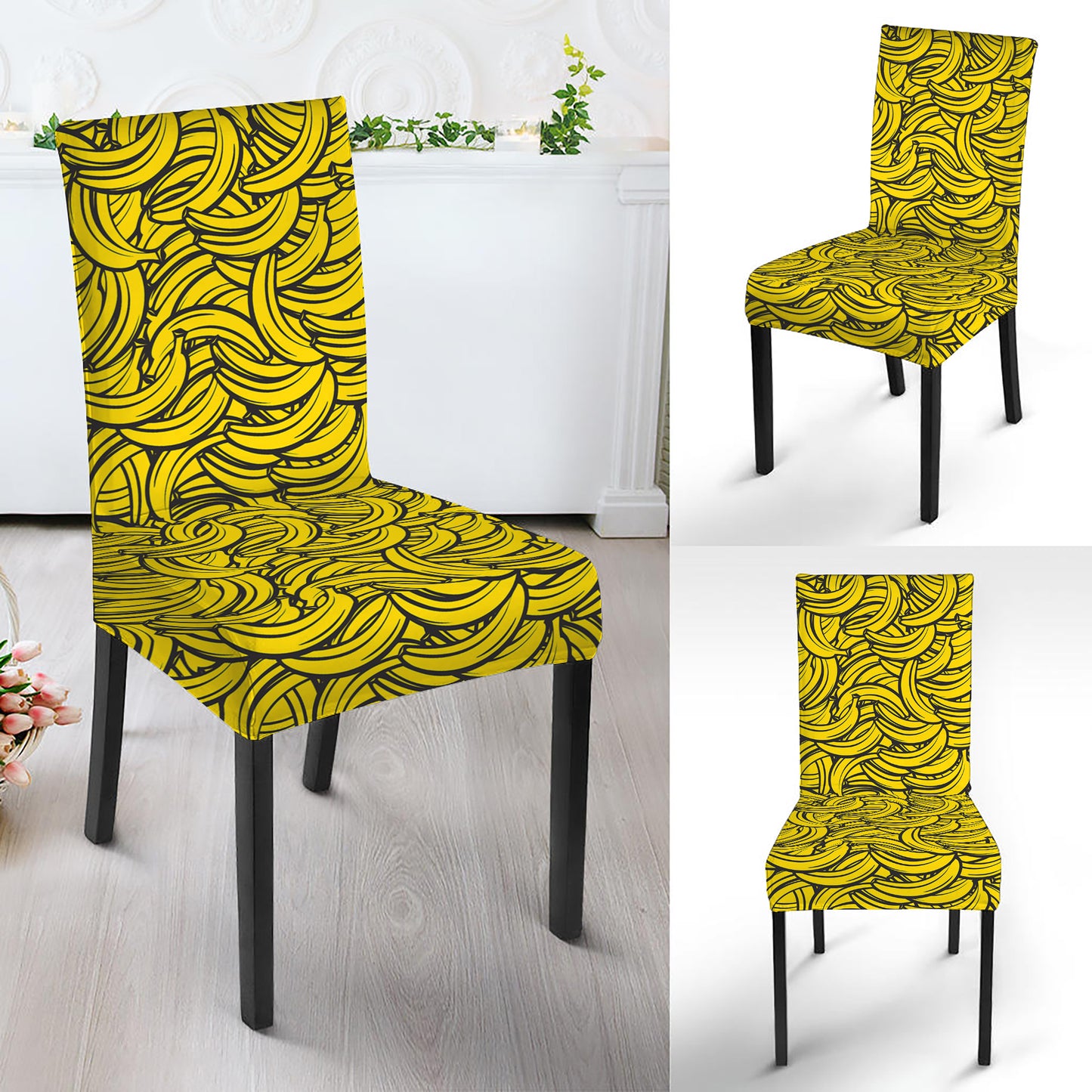 Yellow Banana Pattern Print Dining Chair Slipcover