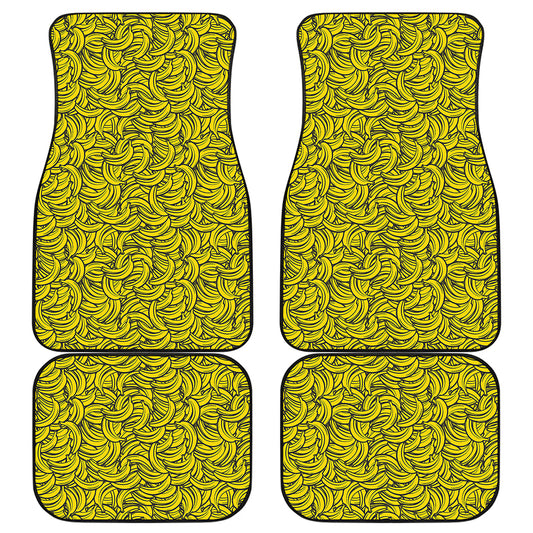 Yellow Banana Pattern Print Front and Back Car Floor Mats