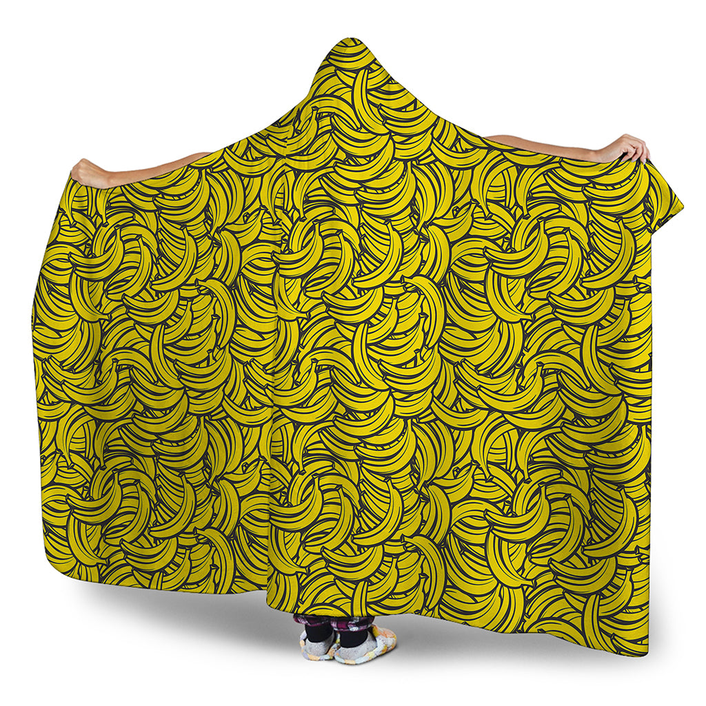 Yellow Banana Pattern Print Hooded Blanket