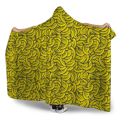 Yellow Banana Pattern Print Hooded Blanket