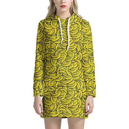 Yellow Banana Pattern Print Hoodie Dress
