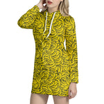 Yellow Banana Pattern Print Hoodie Dress