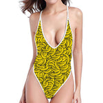 Yellow Banana Pattern Print One Piece High Cut Swimsuit
