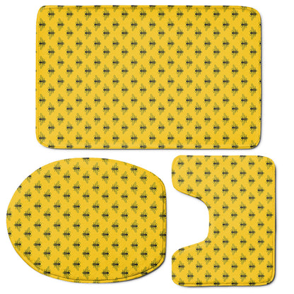 Yellow Bee Pattern Print 3 Piece Bath Mat Set