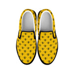 Yellow Bee Pattern Print Black Slip On Shoes