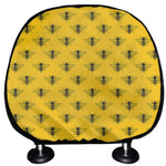 Yellow Bee Pattern Print Car Headrest Covers