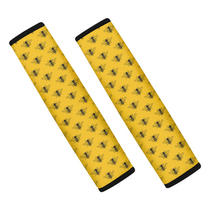 Yellow Bee Pattern Print Car Seat Belt Covers