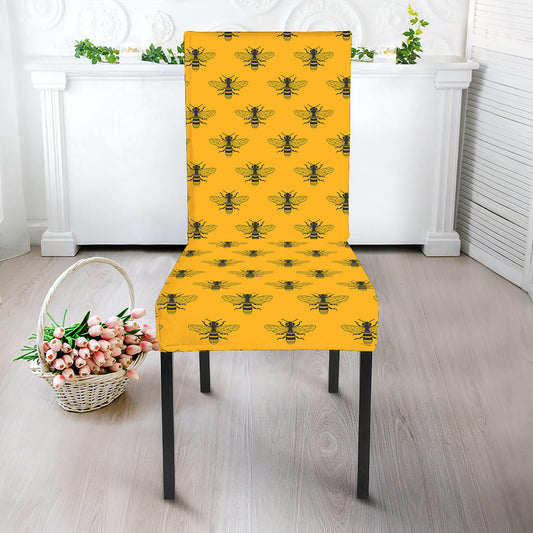 Yellow Bee Pattern Print Dining Chair Slipcover
