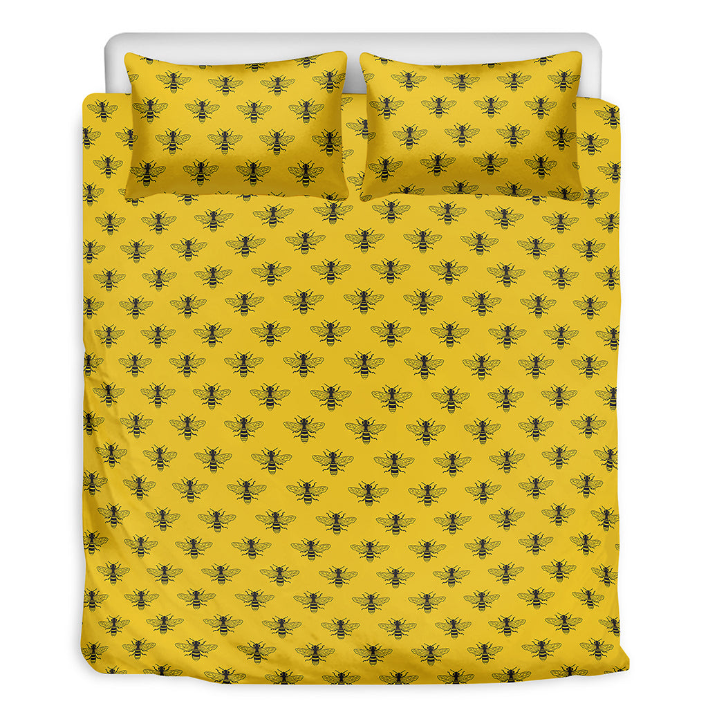 Yellow Bee Pattern Print Duvet Cover Bedding Set